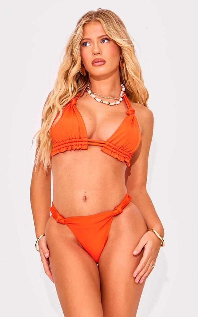 Orange Ruched Knot Bikini Top Product Image