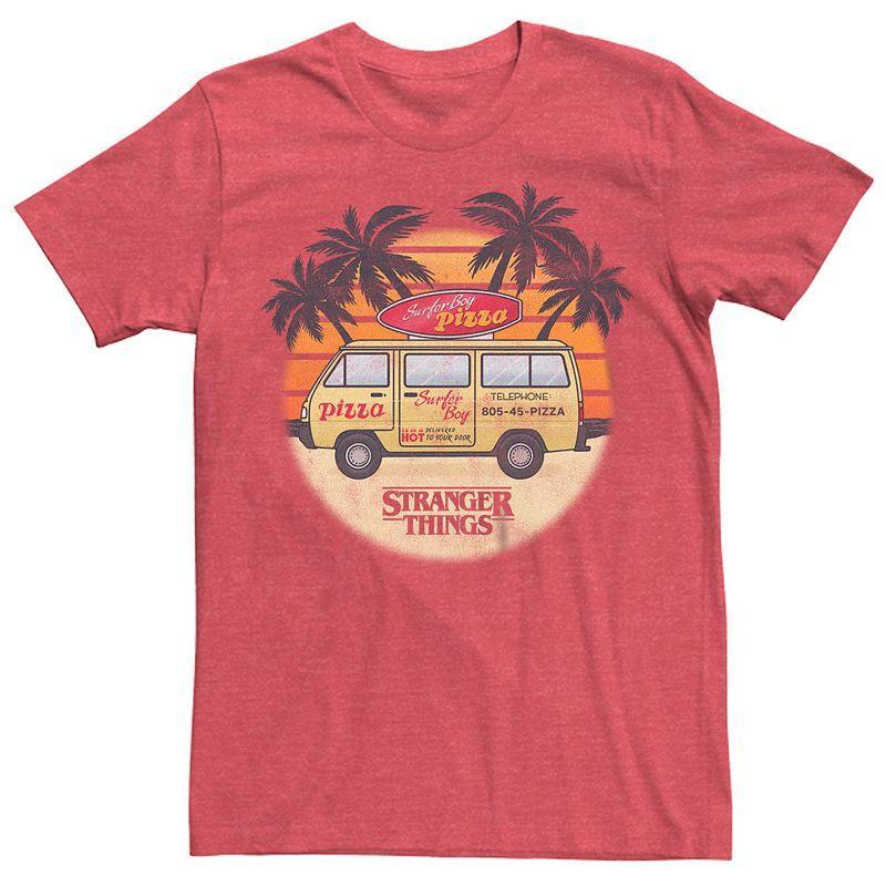 Mens Netflix Stranger Things Surfer Boy Pizza Tee Red Product Image