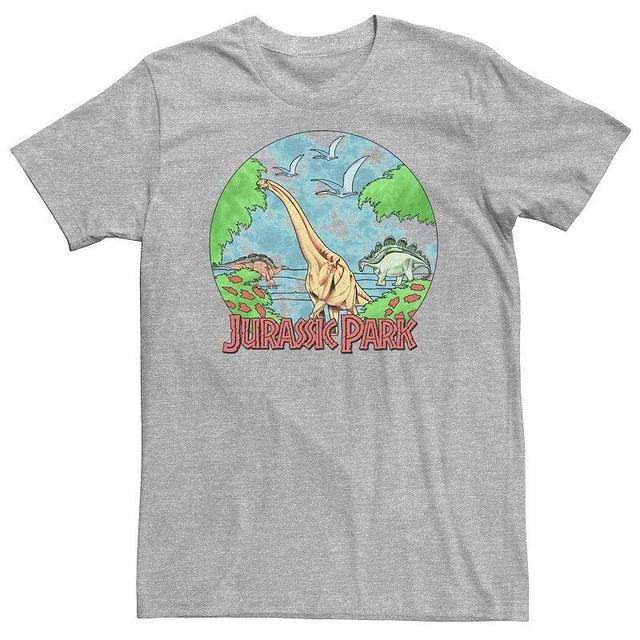 Big & Tall Jurassic Park Retro Globe Watercolor Scene Tee, Mens Athletic Grey Product Image