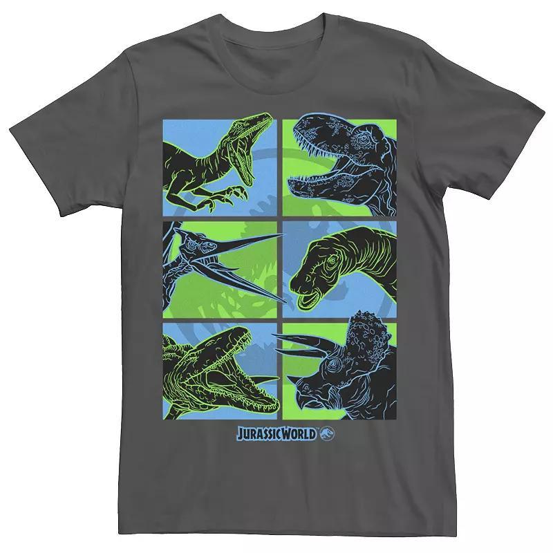 Mens Jurassic World Two Dino Faces Comic Pop Tee Kelly Grey Product Image