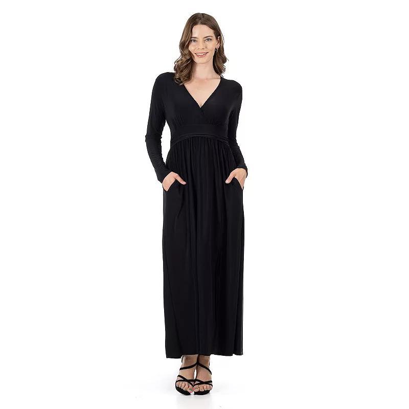 Womens 24Seven Comfort Apparel Long Sleeve V-Neck Side Slit Maxi Dress Product Image