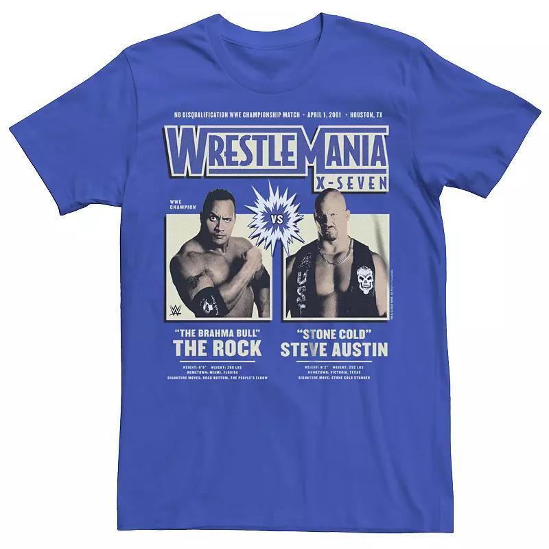 Mens WWE Wrestlemania X-Seven The Rock vs Steve Austin Retro Poster Graphic Tee Product Image