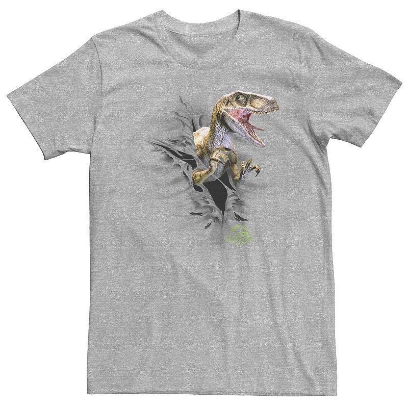 Big & Tall Jurassic Park Velociraptor Tears Through Graphic Tee, Mens, Size: 4XL, Med Grey Product Image