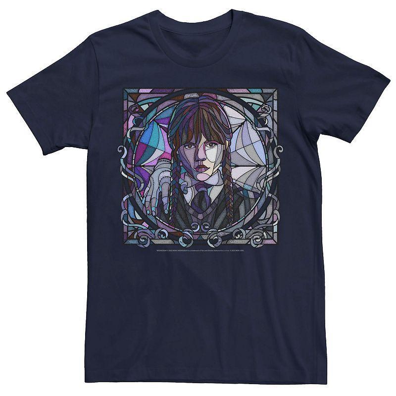 Mens Wednesday Addams Stained Glass Graphic Tee Blue Product Image