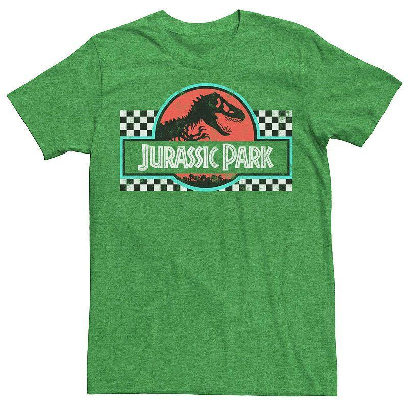 Mens Jurassic Park Retro Colors Checkered Logo Tee Kelly Grey Product Image