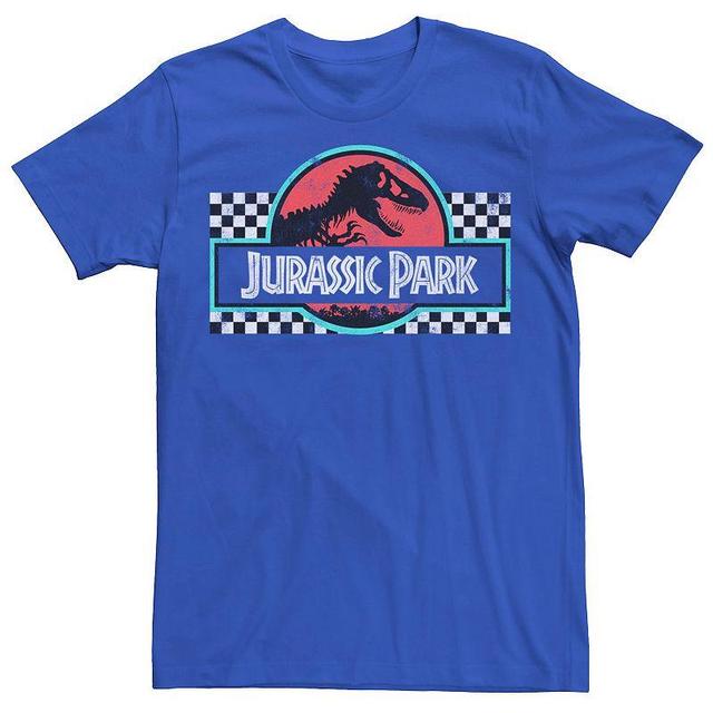 Mens Jurassic Park Retro Colors Checkered Logo Tee Royal Grey Product Image