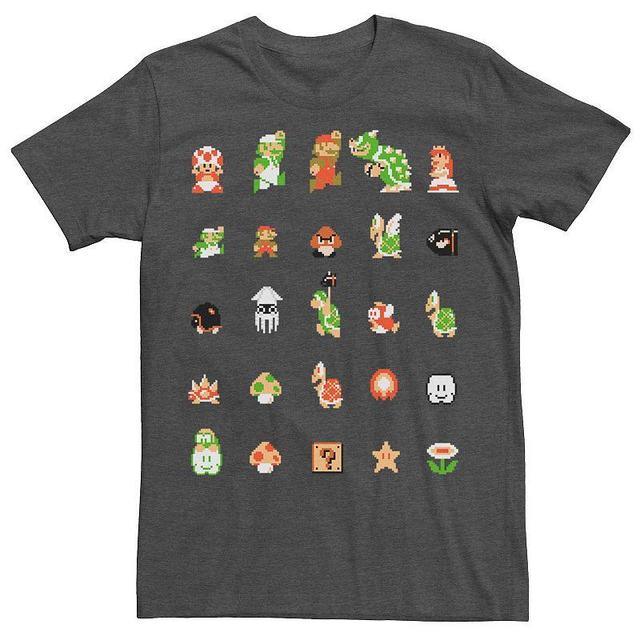 Mens Nintendo Super Mario 8-bit Retro Icon Grid Tee Grey Product Image