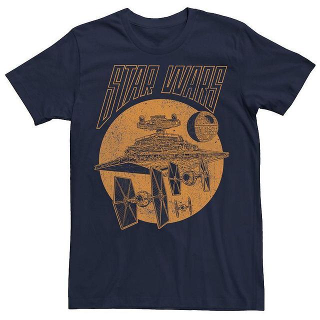 Mens Star Wars Imperial Ships Retro Poster Graphic Tee Blue Product Image