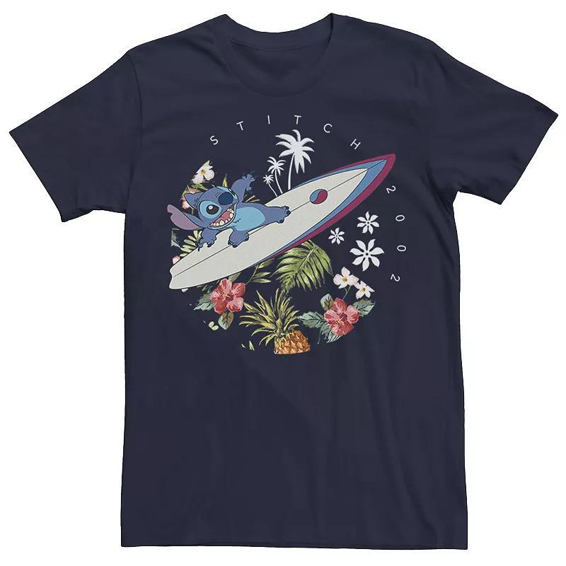 Disneys Lilo & Stitch Big & Tall Surfing Tropical Circle Portrait Tee, Mens Blue Product Image