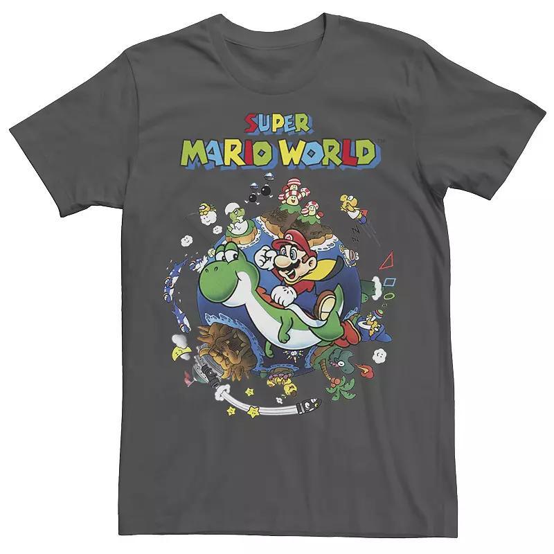 Mens Super Mario World Yoshi & Mario Around The World Tee Grey Product Image