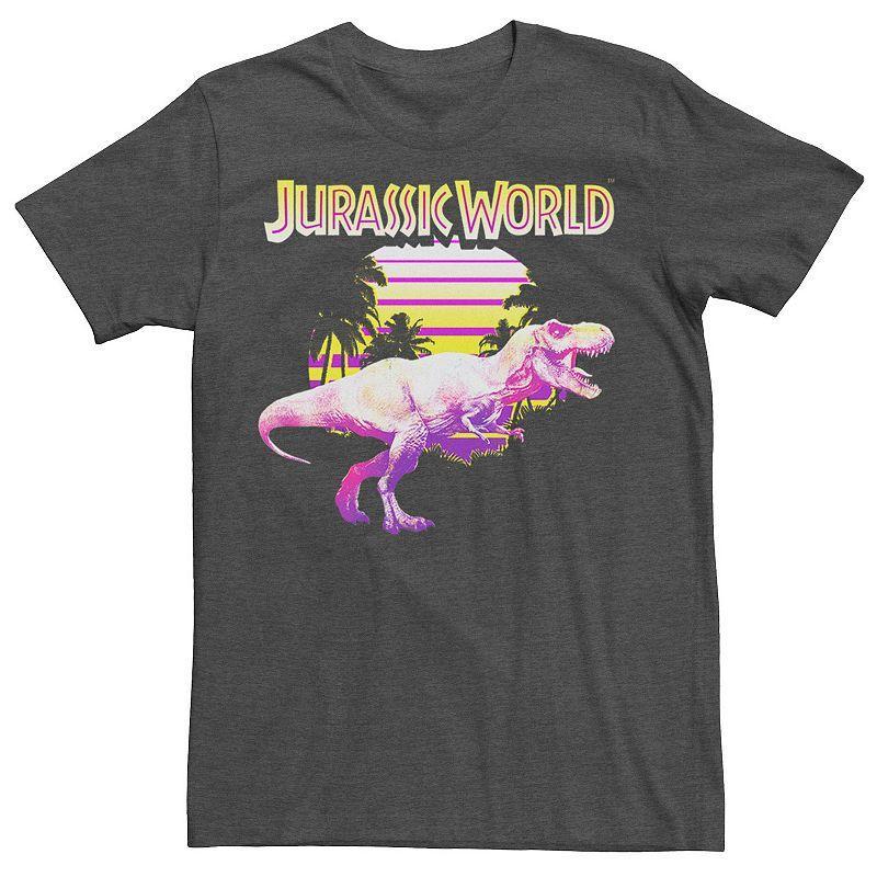 Mens Jurassic World Neon Purple & Yellow T-Rex Tee Grey Heather Product Image