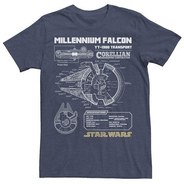 Mens Star Wars Gold Millennium Falcon Schematics Tee, Mens Navy Grey Product Image