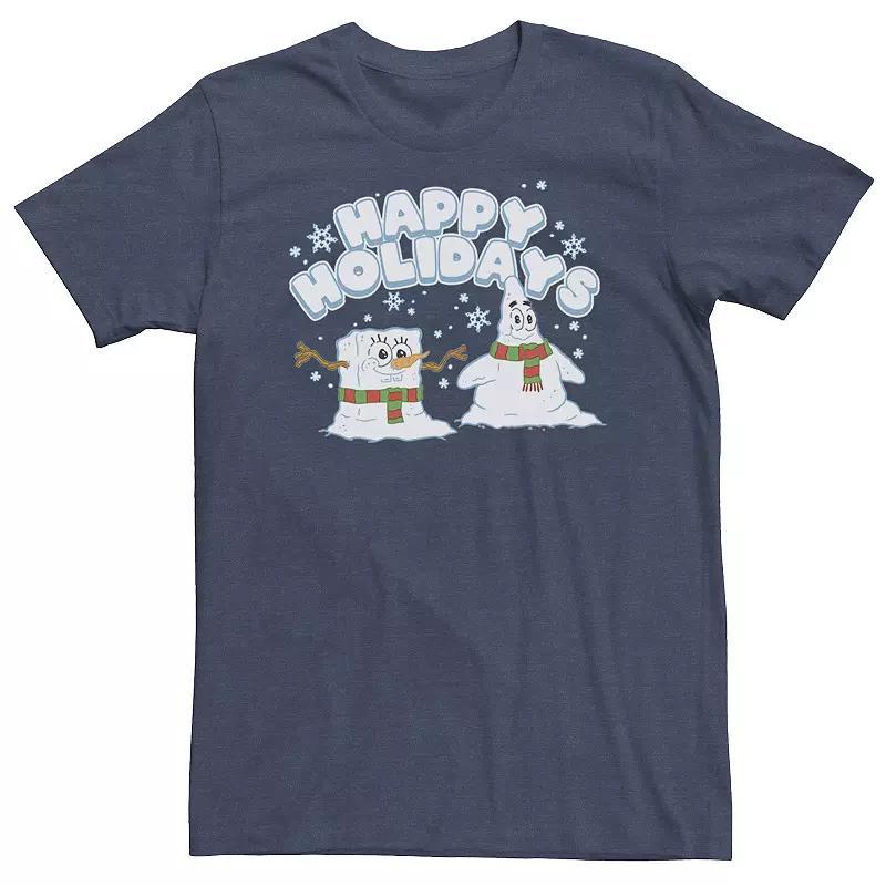 Big & Tall Nickelodeon SpongeBob SquarePants Patrick Star Snowmen Happy Holidays Tee, Mens Navy Grey Product Image