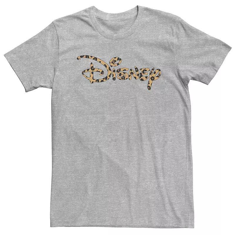 Disney Big & Tall Logo Leopard Fill Tee, Mens Athletic Grey Product Image