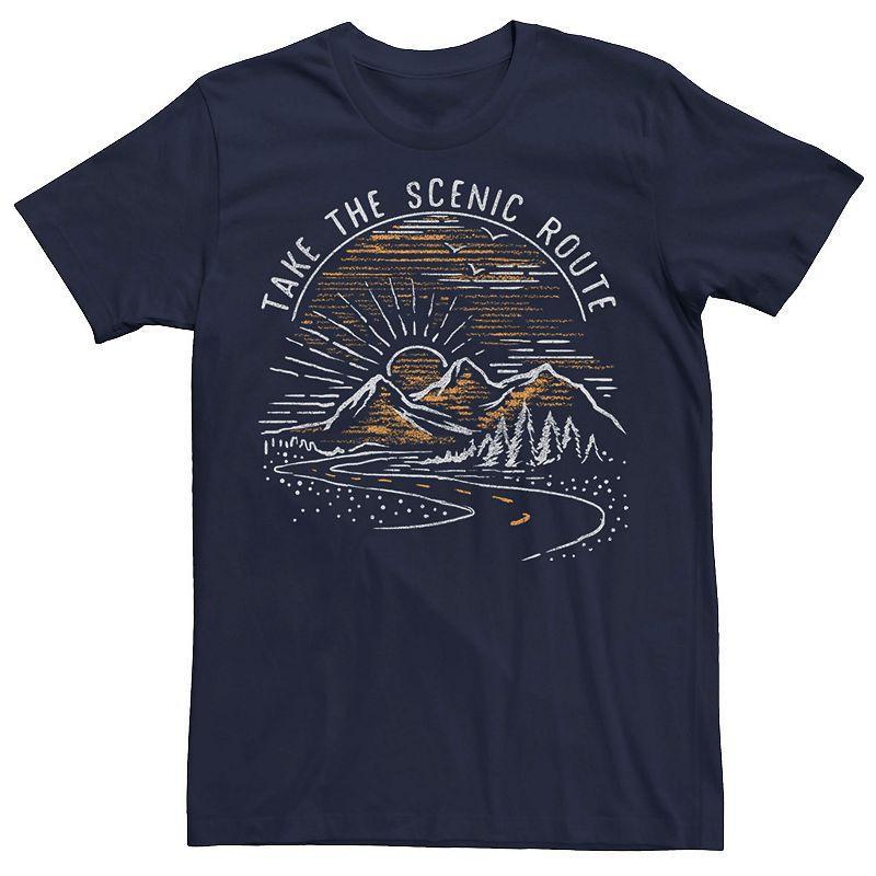 Mens Take The Scenic Route Mountain Sunrise Sketch Tee Blue Product Image