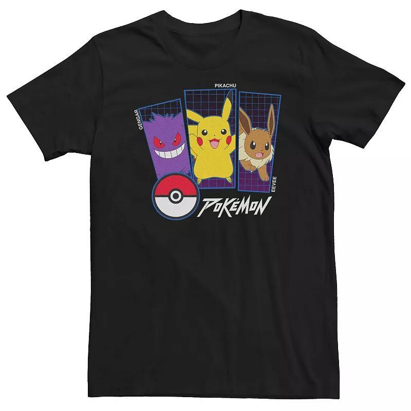 Big & Tall Pokemon Gengar Pikachu & Eevee Panels Graphic Tee, Mens Product Image