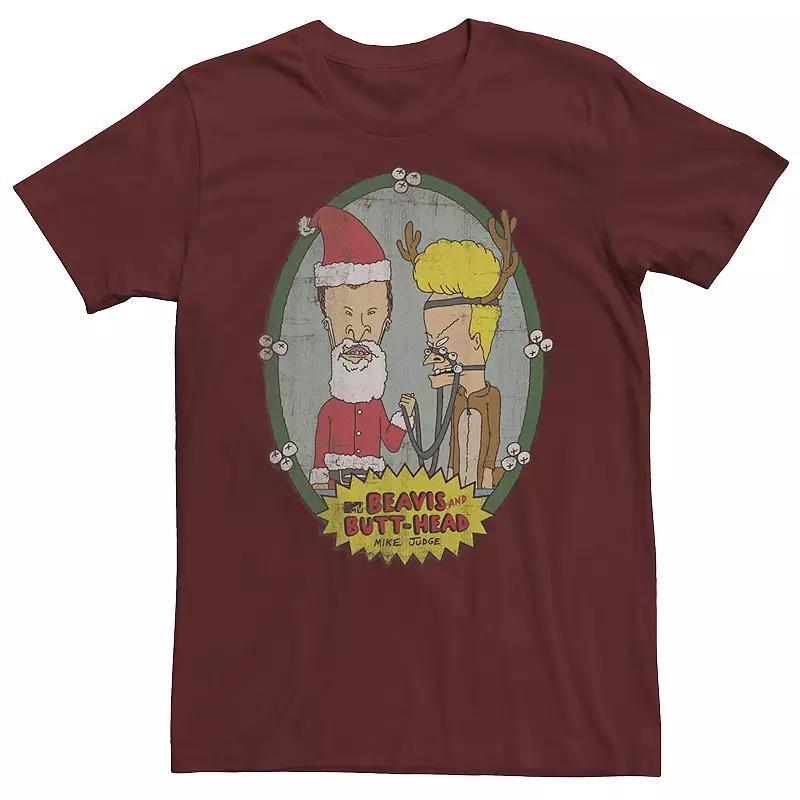 Mens Beavis And Butthead Christmas Portrait Tee Red Product Image