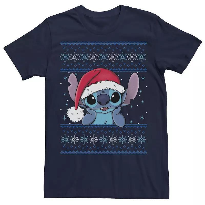 Mens Disney Lilo & Stitch Christmas Stitch Ugly Sweater Style Tee Blue Product Image