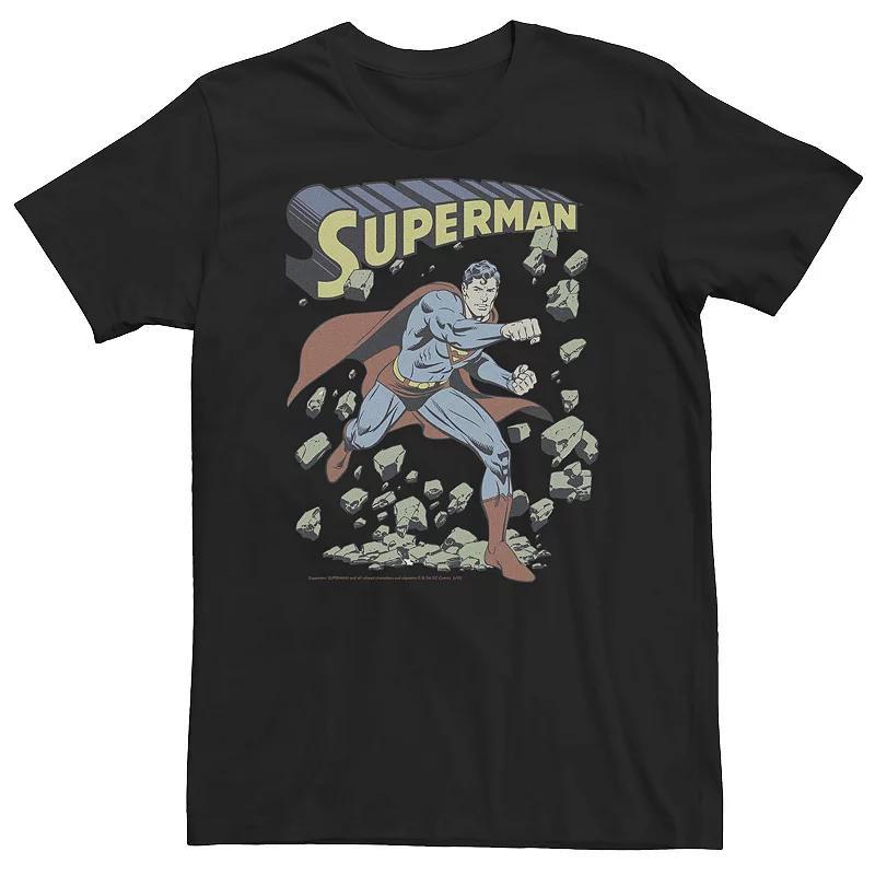 Big & Tall DC Comics Superman With Rocks Vintage Poster Tee, Mens, Size: XL Tall, Med Grey Product Image