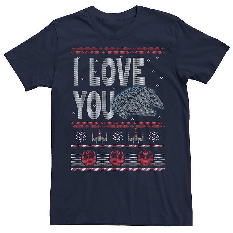 Mens Star Wars Falcon I Love You Ugly Christmas Sweater Tee Blue Product Image