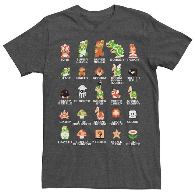 Mens Nintendo Super Mario Retro Pixel Characters Tee Grey Heather Product Image