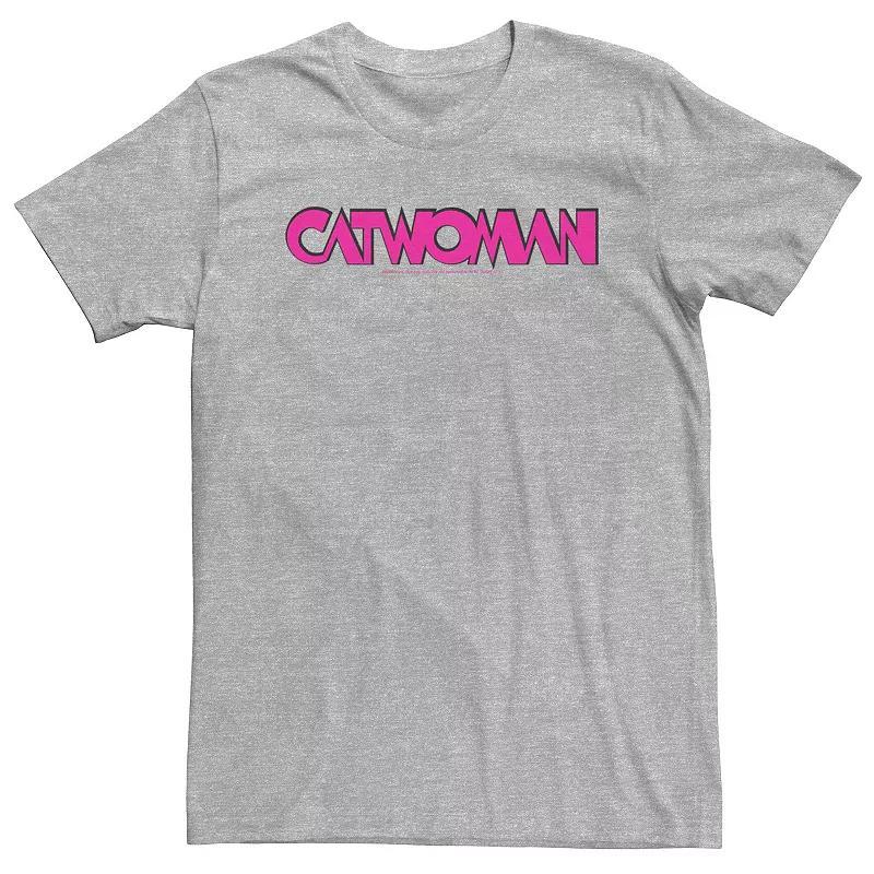 Big & Tall DC Comics Batman Catwoman Pink Text Logo Tee, Mens Athletic Grey Product Image