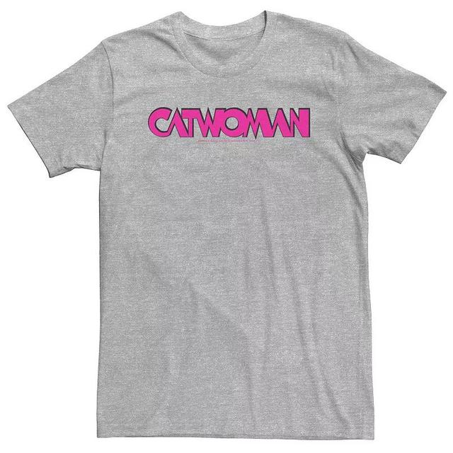 Big & Tall DC Comics Batman Catwoman Pink Text Logo Tee, Mens Athletic Grey Product Image