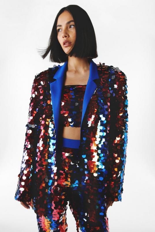 Premium Stripe Disc Sequin Oversized Blazer Product Image