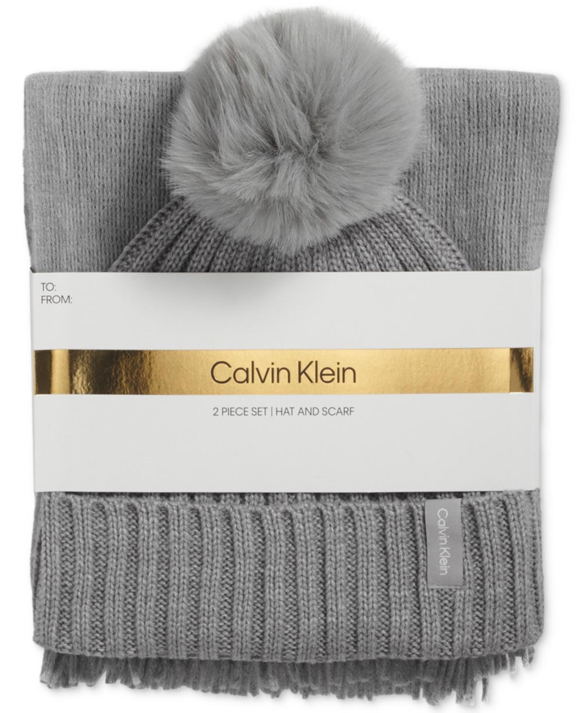 Calvin Klein Womens 2-Pc. Faux-Fur Pom Beanie & Scarf Gift Set Product Image