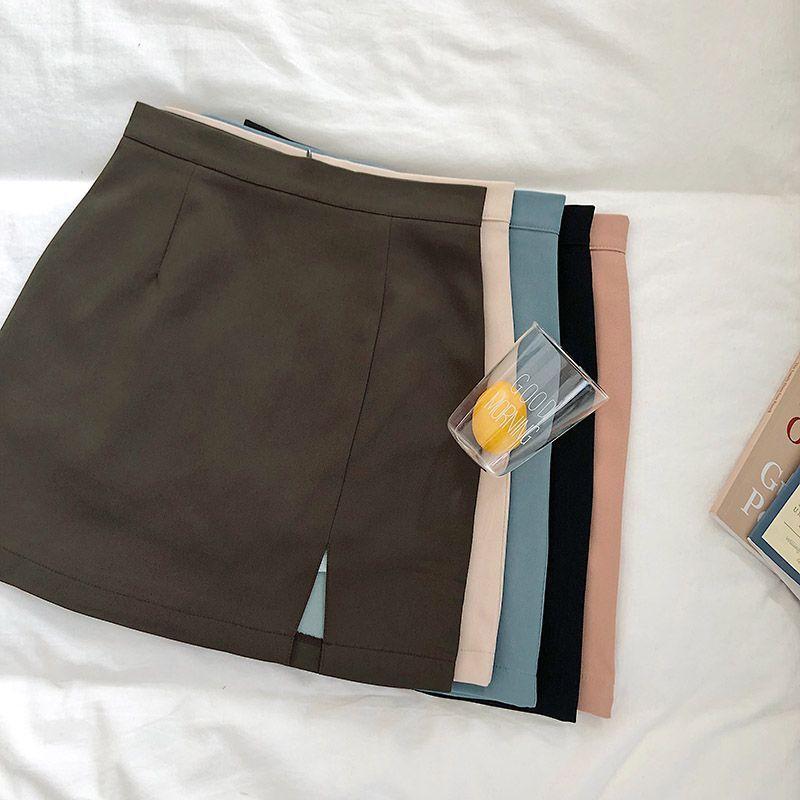 Plain High-Waist Skirt Product Image