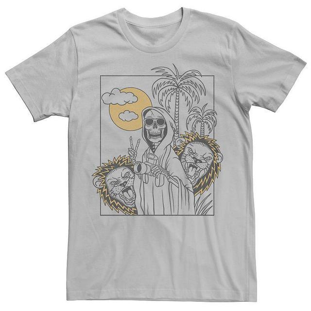 Mens Grim Reaper Safari Line Art Portrait Graphic Tee Silver Product Image