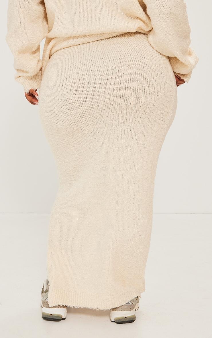 Plus Cream Soft Knit Boucle Maxi Skirt Product Image