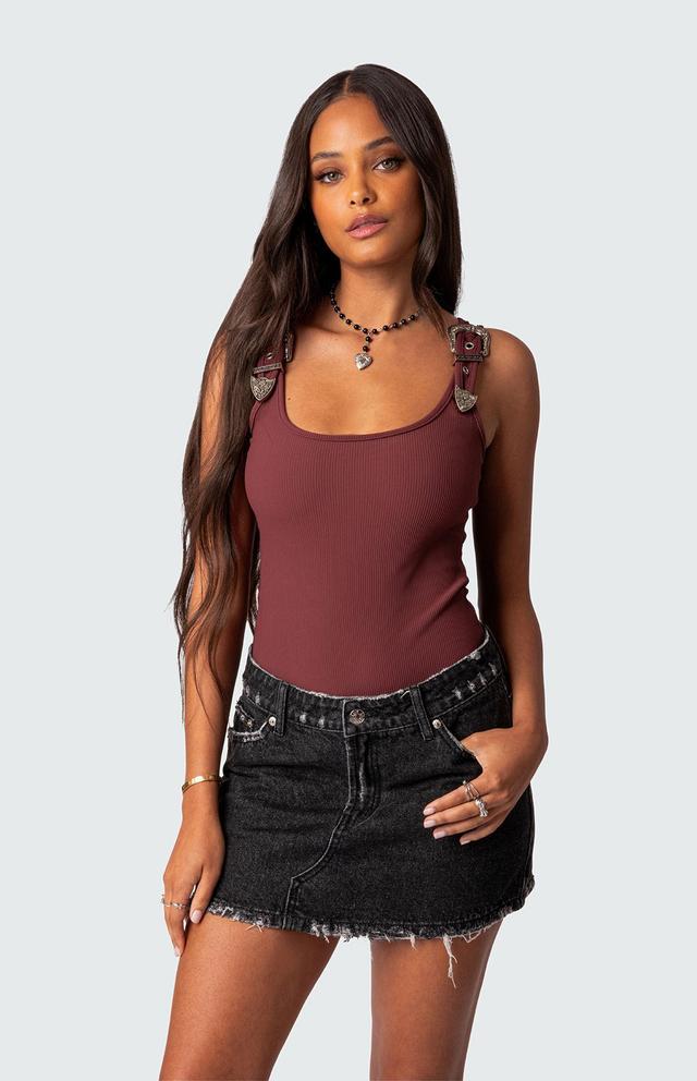 Edikted Women's Laney Ribbed Buckle Strap Bodysuit Product Image