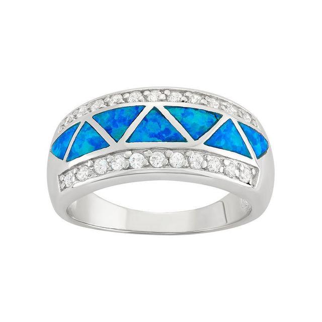 Cubic Zirconia & Lab-Created Blue Opal Sterling Silver Ring, Womens Product Image