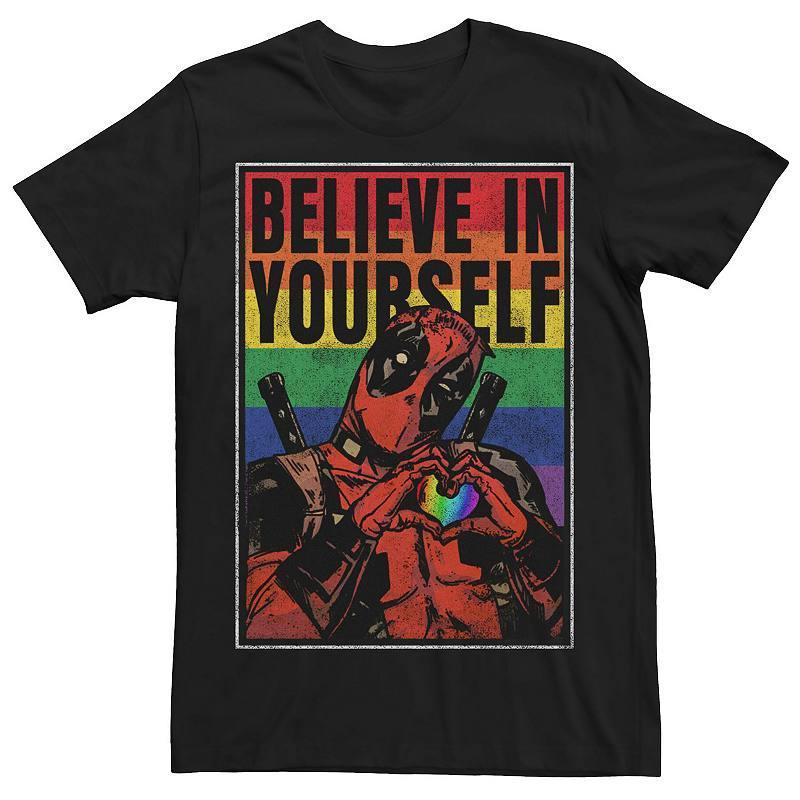 Adult Marvel Deadpool Pride Believe In Yourself Rainbow Poster Tee, Mens Product Image