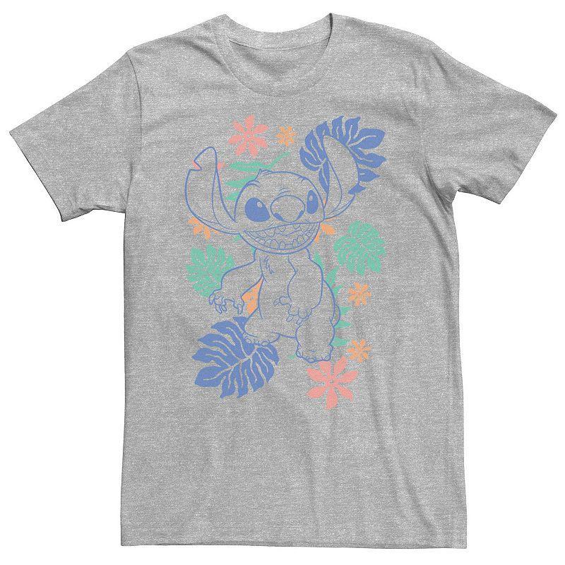 Big & Tall Disney Lilo & Stitch Hawaiian Plants Stitch Outline Sketch Tee, Mens Athletic Grey Product Image