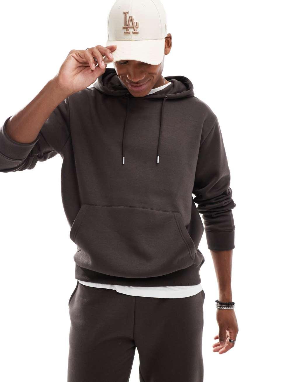 DTT overhead hoodie & sweatpants tracksuit set in brown Product Image