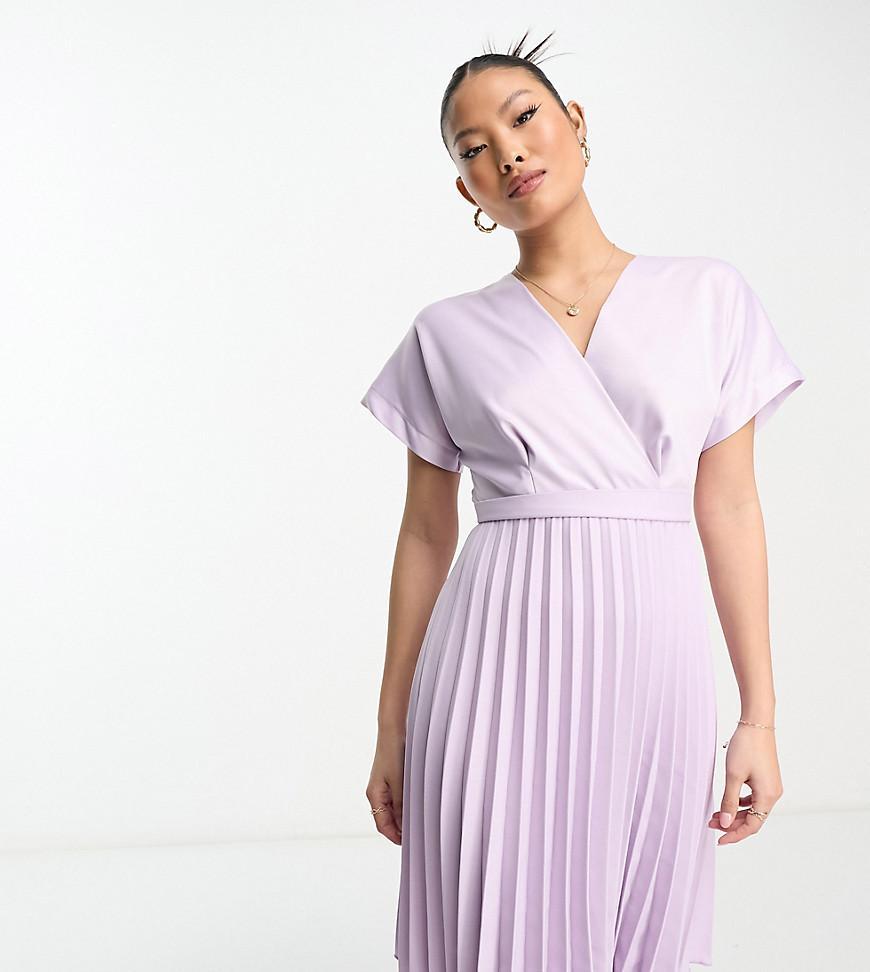 Closet London Petite wrap front pleated mini dress in lavender Product Image