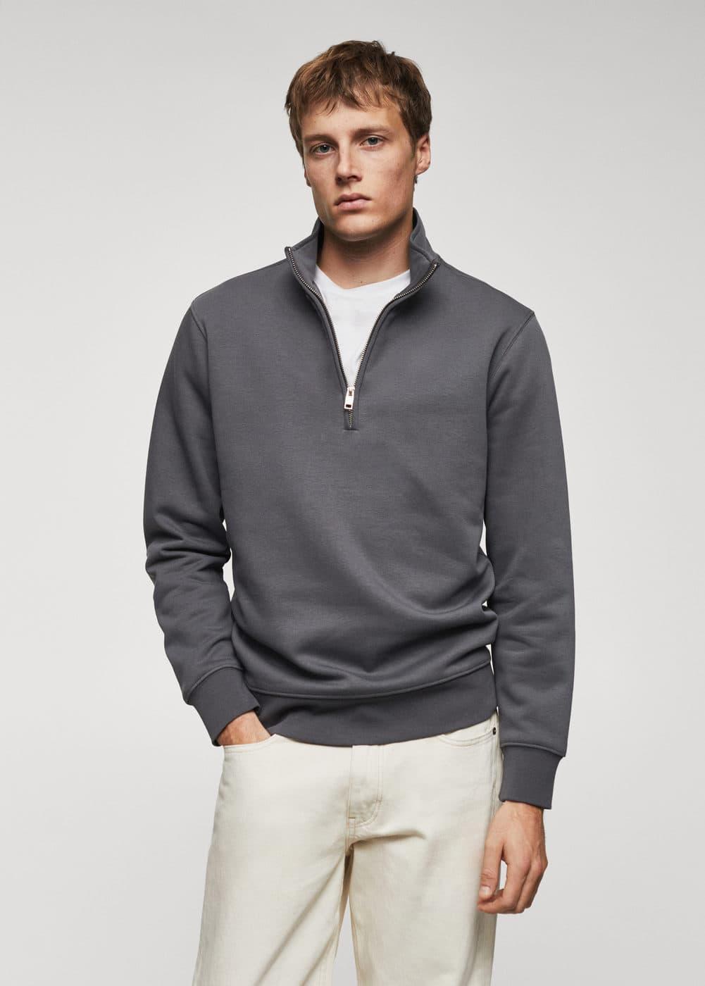 MANGO MAN - Cotton sweatshirt with zipper neck dark greyMen Product Image