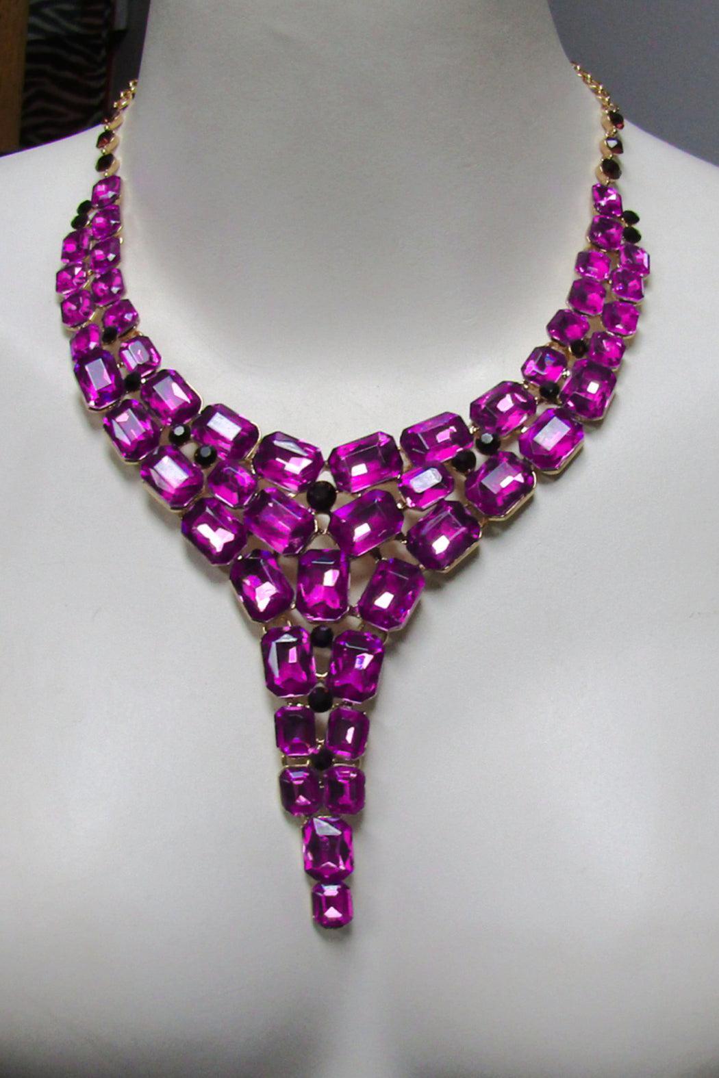 Passionate Purple Rhinestone Necklace & Earring Set Female Product Image