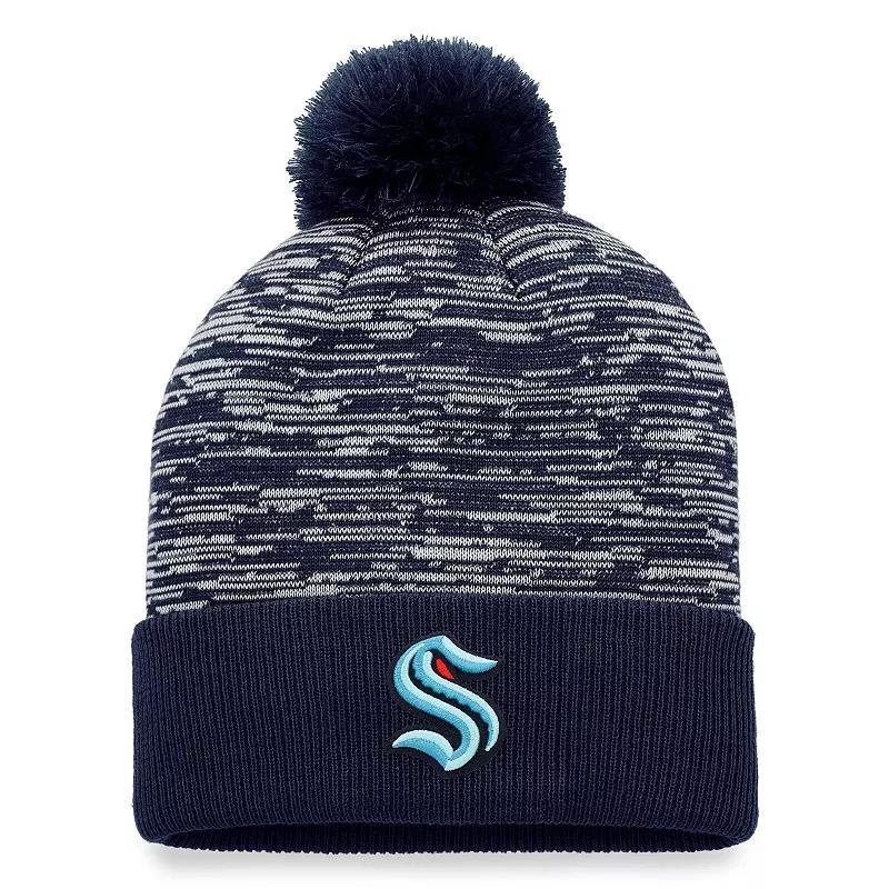 Mens Fanatics Branded Navy Seattle Kraken Defender Cuffed Knit Hat with Pom, Krk Blue Product Image