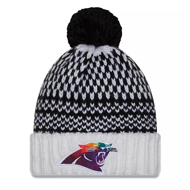 Womens New Era /White Carolina Panthers 2023 NFL Crucial Catch Cuffed Pom Knit Hat Product Image