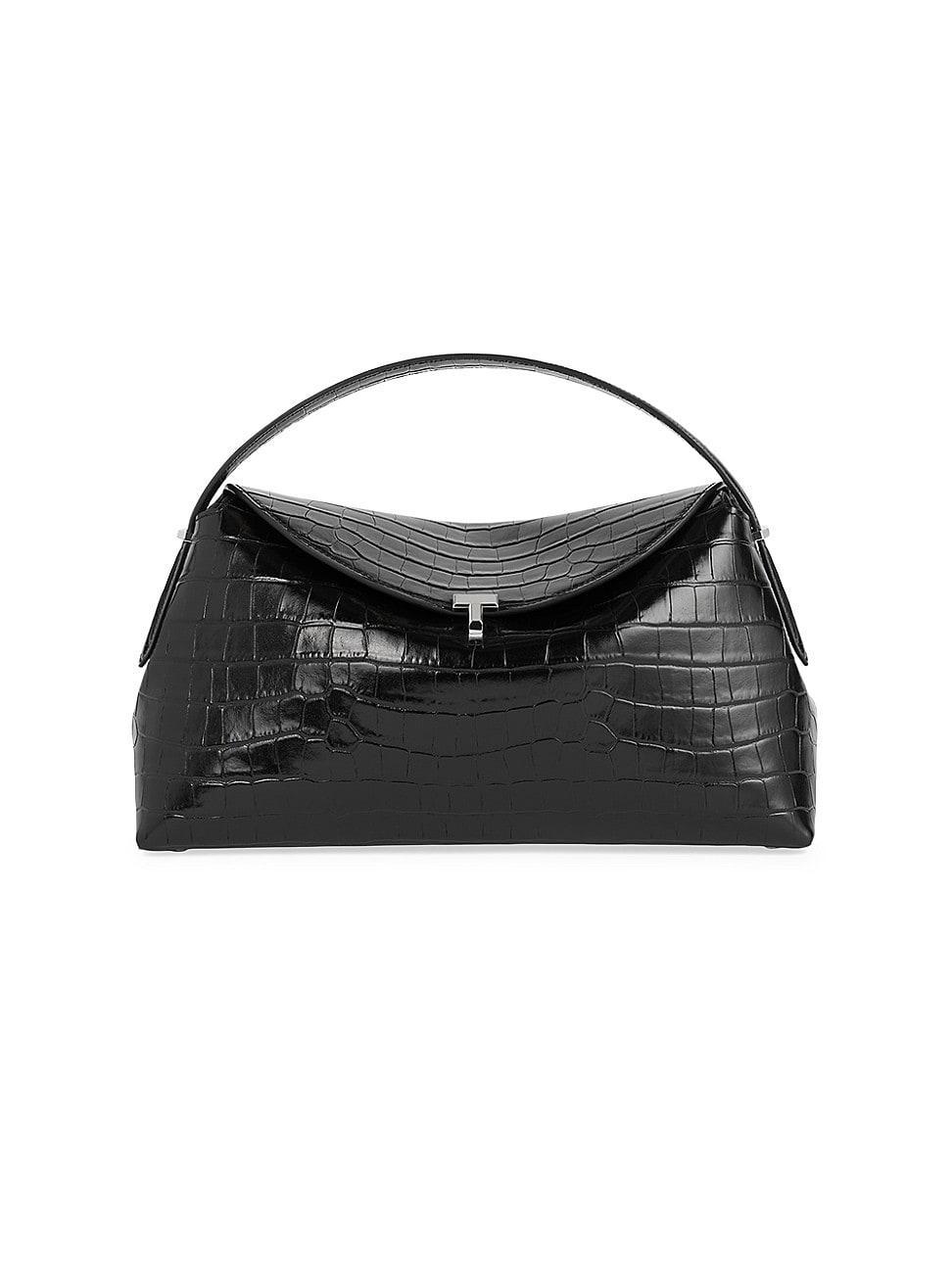 Womens T-Lock Crocodile-Embossed Leather Top Handle Bag Product Image