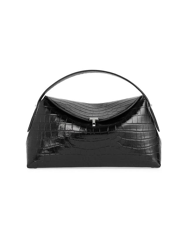 Womens T-Lock Crocodile-Embossed Leather Top Handle Bag Product Image