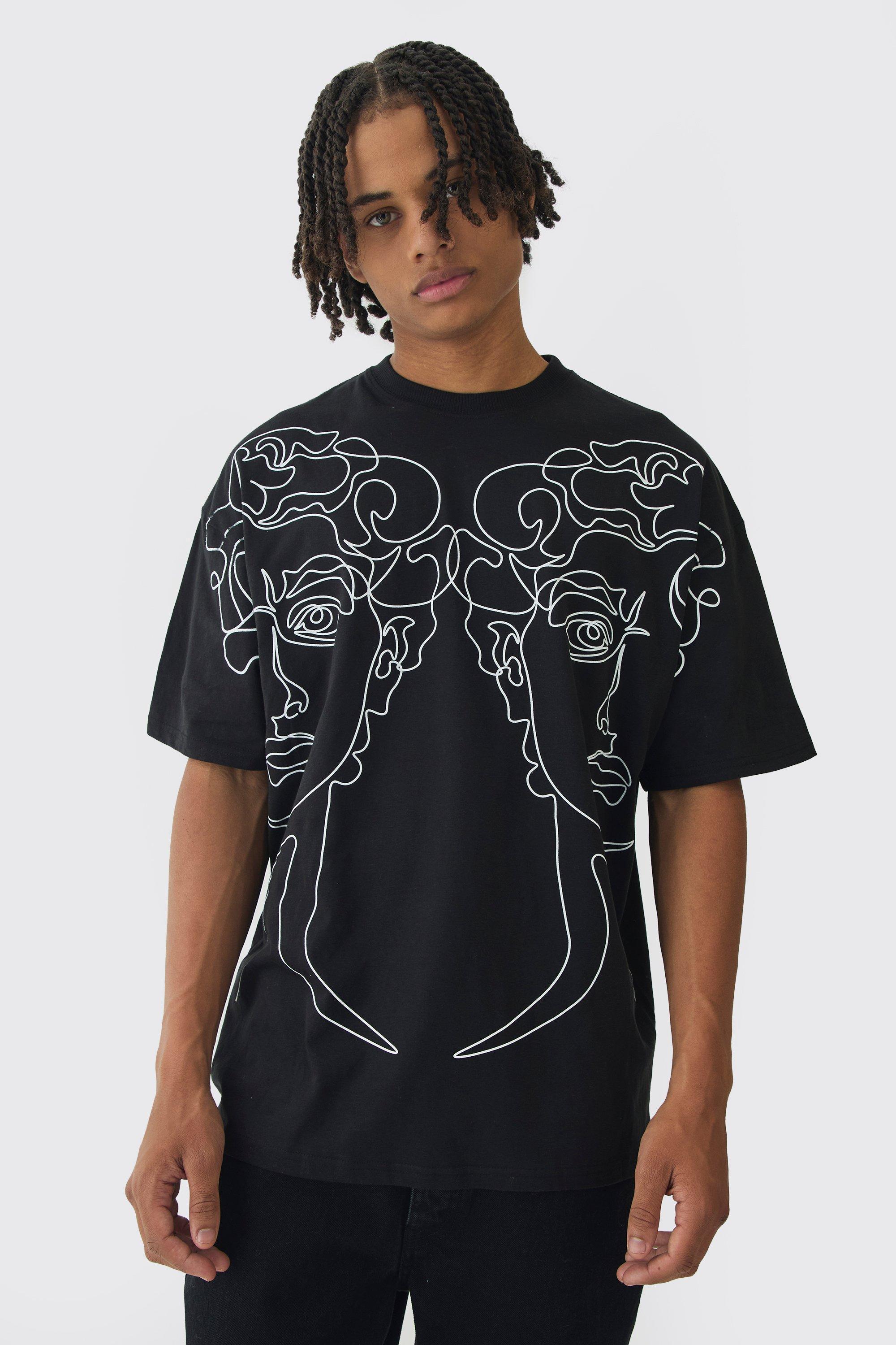 Oversized Boxy Statue Line Drawing Over Seams Graphic T-Shirt | boohooMAN USA product image