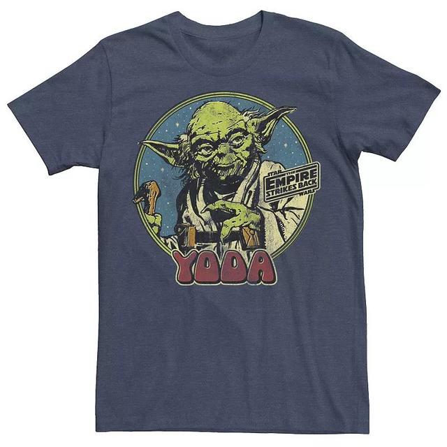 Mens Star Wars The Empire Strikes Back Vintage Yoda Logo Tee Navy Grey Product Image