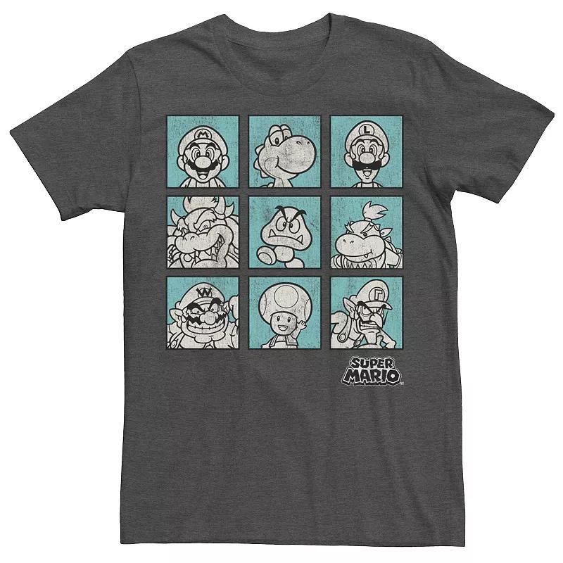 Mens Nintendo Super Mario Teal Character Boxes Graphic Tee Grey Heather Product Image