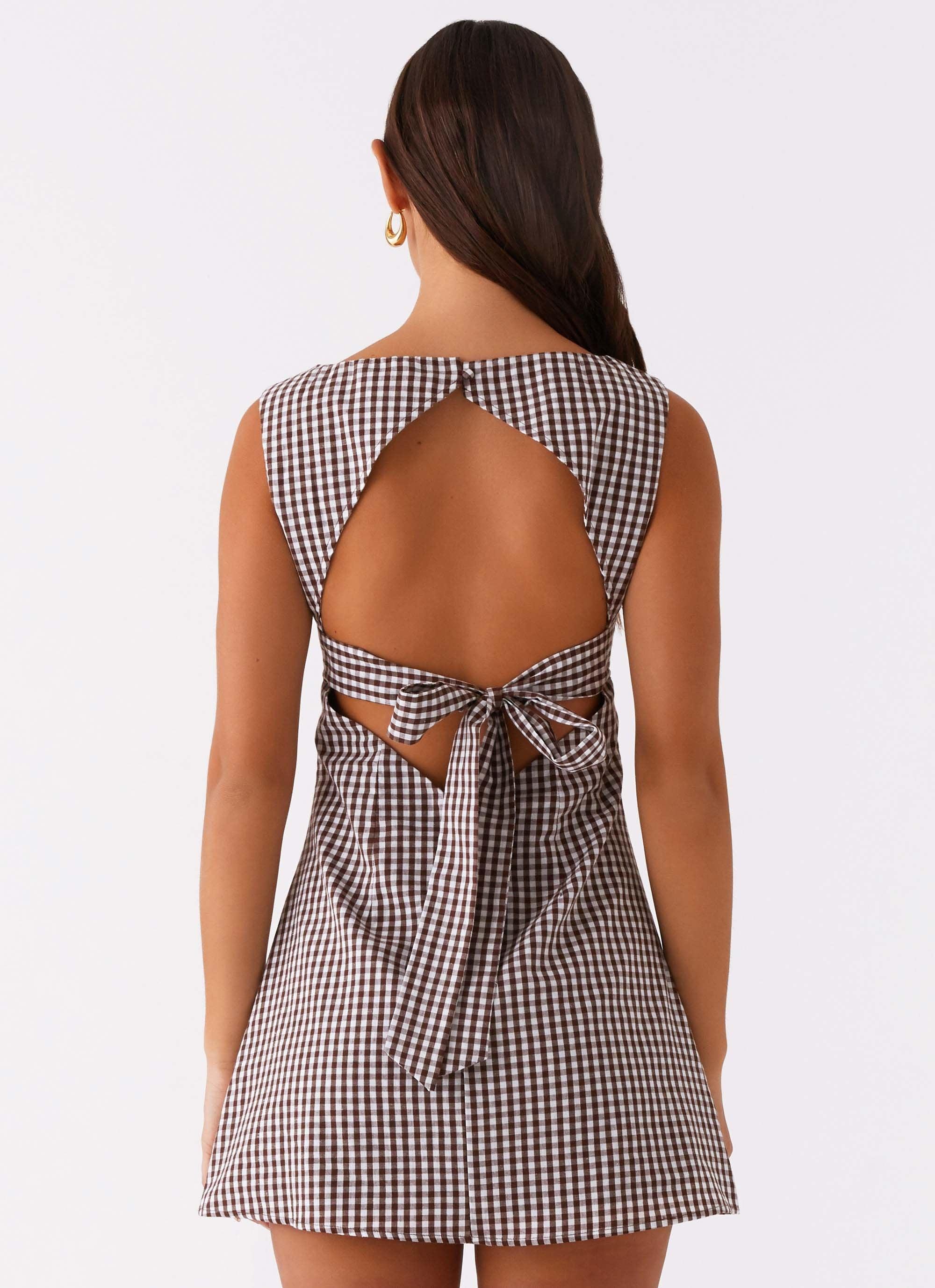 Lotus Tie Back Mini Dress - Chocolate Gingham Product Image