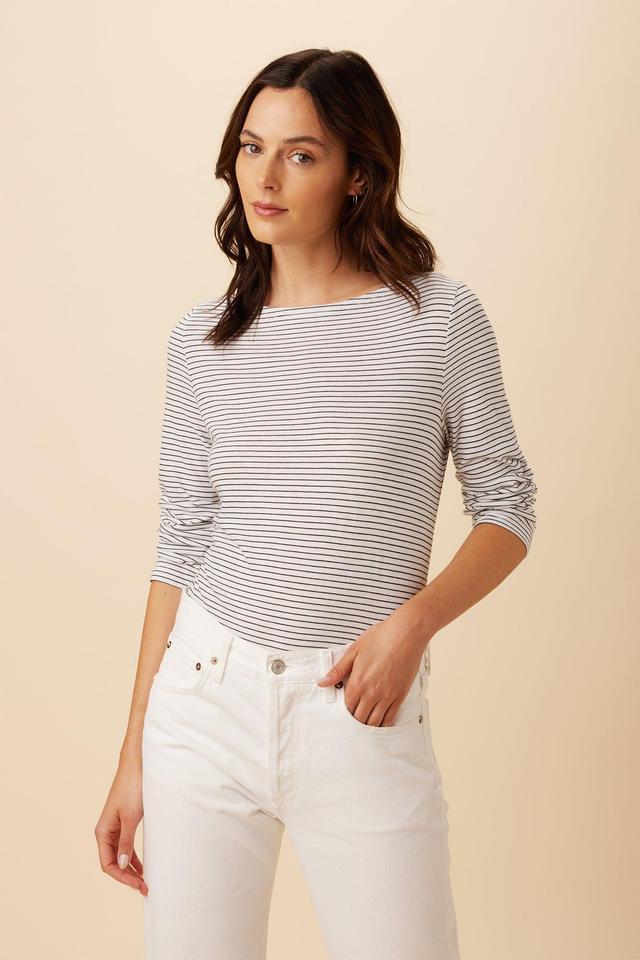 Cecelia Long Sleeve Reverie Slub Tee - Gigi White Stripe - ReAmour Product Image