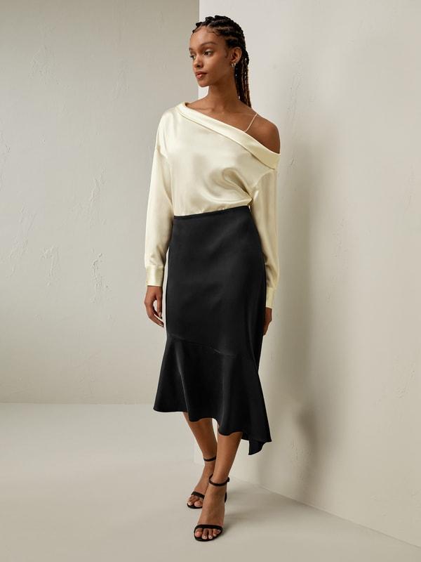 Silk Asymmetrical Fishtail Skirt Product Image